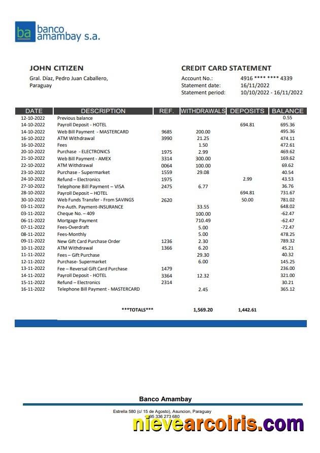 Paraguay Banco Amambay bank statement